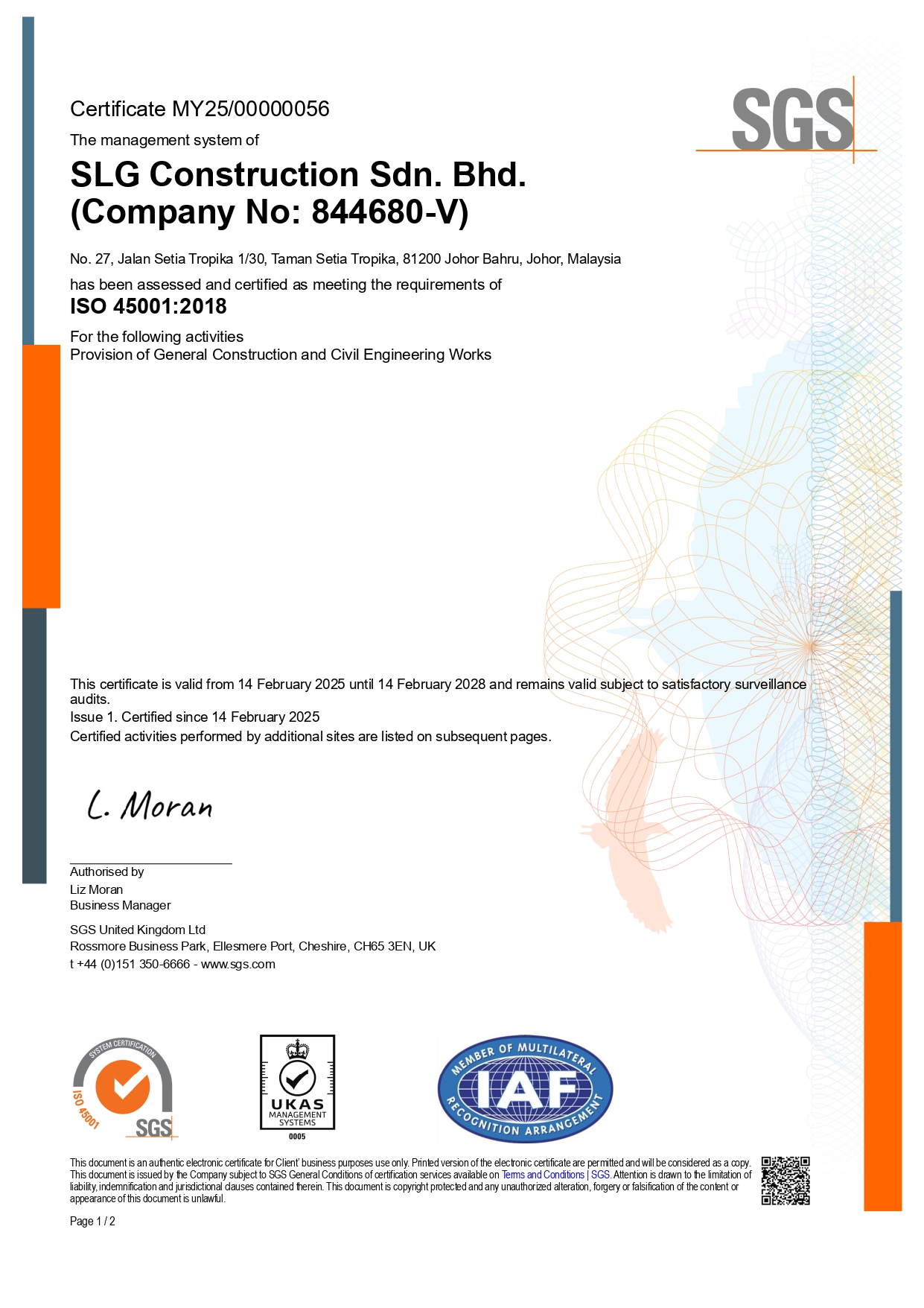 ISO 45001 Certificate 1